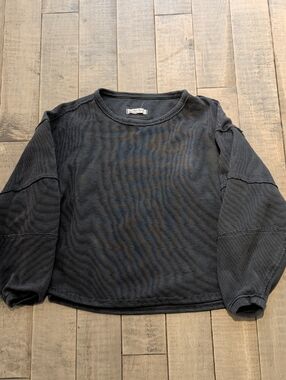 Free People Textured Long Sleeve Black/Grey Striped Top